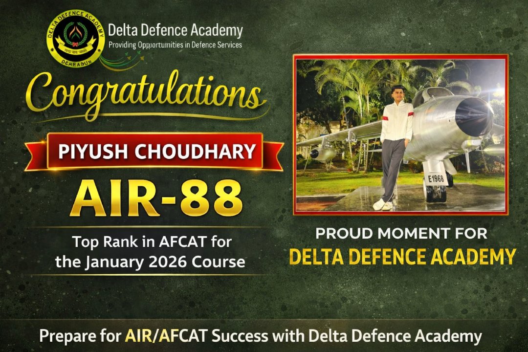 Congratulatyions Piyush Chaudhary AIR 88 India Airforce Delta Defence Academy Dehradun