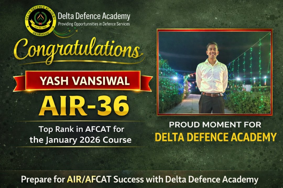 Congratulatyions Yash Vansiwal AIR 36 India Airforce Delta Defence Academy Dehradun